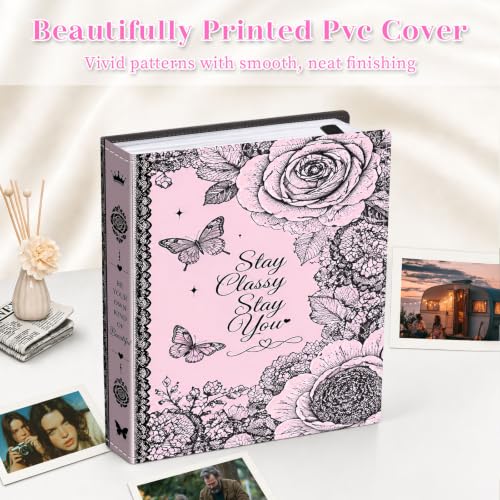 Image of Photo Album 4x6 120 Pockets Pink Lace Rose Butterfly