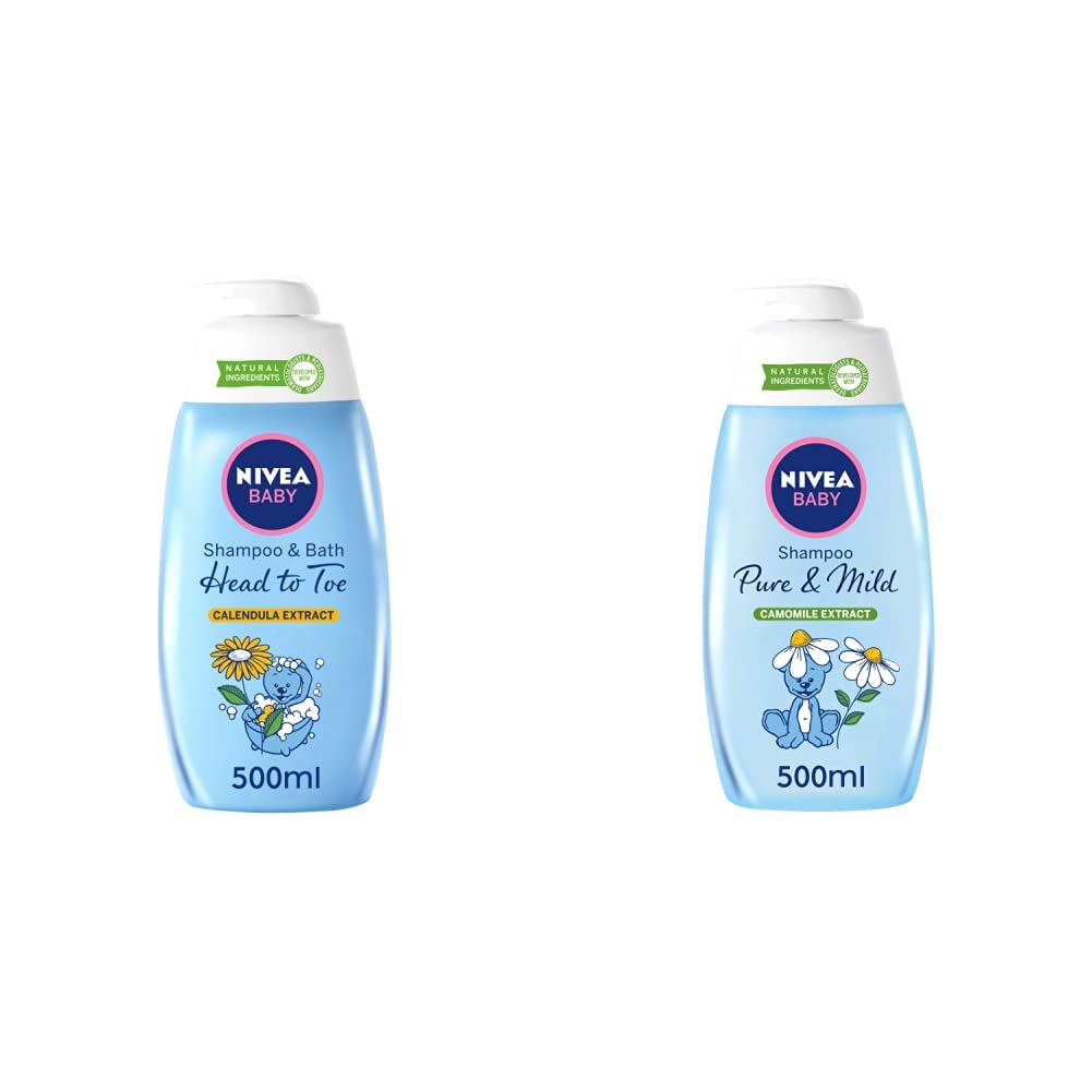 Nivea Baby, Shampoo And Bath Head To Toe with Calendula Extract, 500ml & Baby Pure & Mild Shampoo, Camomile Extract, 500 ML + Baby Pure & Mild Shampoo