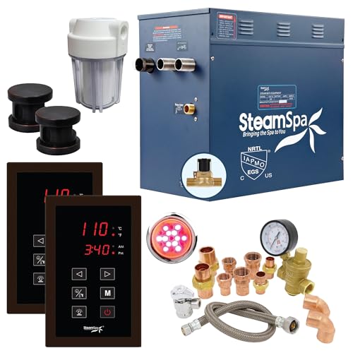 SteamSpa 10.5kW Steam Generator Steam Sauna Generator Bundle 240V with Touch Pad, Steamheads, Pressure Relief Valve, Built-in Auto Drain, LED Light, Filter and Quick Install Kit EXT1050OB-A