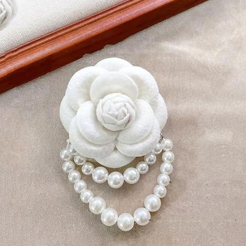 Vintage Wool Camellia Flower Pearl Tassel Brooches Pin Bracelet,Hairpin Headpieces Brooch Shawl Pins Wedding Party Gift Dainty Elegant Lapel Pins Dress Suit Clothes Accessories 6
