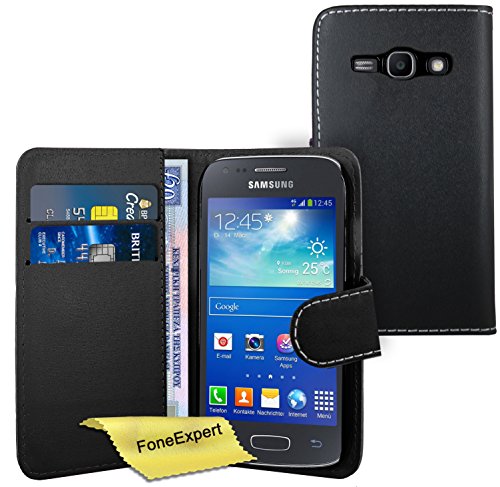 FoneExpert® Samsung Galaxy Ace 3 - Etui Housse Coque en Cuir Portefeuille Wallet Case Cover pour Samsung Galaxy Ace 3 s7272 s7270 + Film de Protection d'Ecran (Noir)