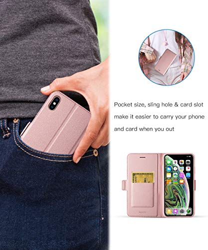 Aunote Iphone Xs Max Case Wallet, Iphone Xs Max Case With Card Holder, Ultra Slim Flip Folio Pu Leather Iphone Xs Max Phone Case, Full Protective Cover Iphone 10S Case For Apple 6.5 Inch Rose Gold #TOP6