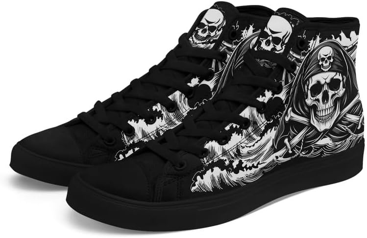 Unisex Fashion Skull High Top Sneakers Classic Lace-Up Canvas Shoes,Casual Cool Hip Hop Tennis Walking Shoes for Men Women