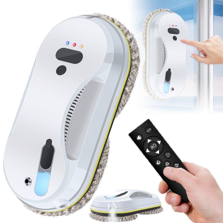 BoluDukNN Robot Limpiacristales con Pulverizador De Agua Automático, Robot De Limpieza Inteligente con Control Remoto Y Cuerda De Seguridad, Robot De Limpieza De Ventanas