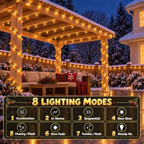 100FT Warm Christmas String Lights, Whaterproof, Timer, 8 Modes, Green Wire - image 3
