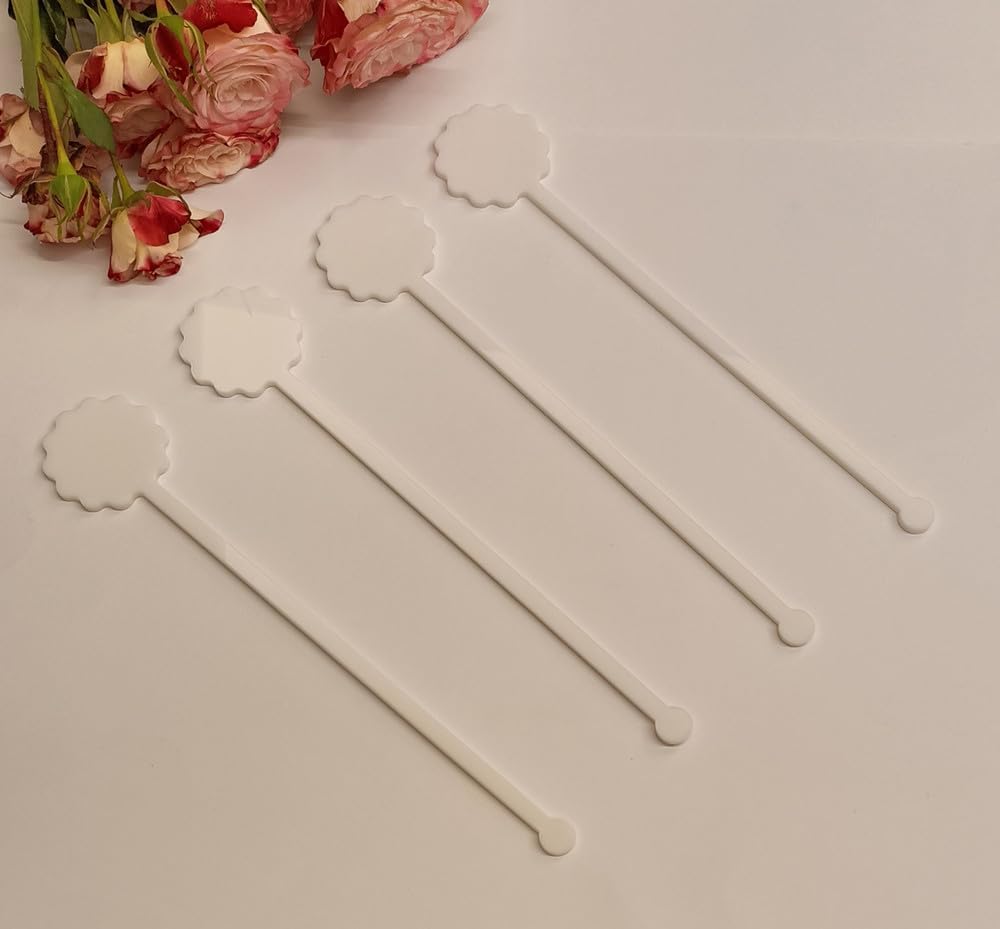 20pcs of Scalloped Drink Stirrers,Wave Cocktail Party Drink Sticks,Acrylic Drink Stirrer Swizzle Sticks, Stemless Drink Stirrer, Wedding Drink Sticks (White)