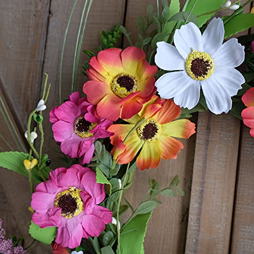 Idyllic Red & Yellow & White Flower Door Wreath With Green Leaves thumb #4