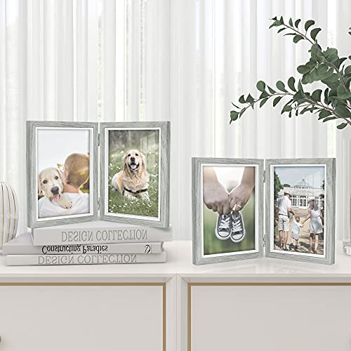 Afuly 5X7 Picture Frame Grey Double Wooden Hinged Photo Frames 2 Openings Tabletop Desk Display Modern Decor Unique Gifts For Grandparents Family Friends #TOP6