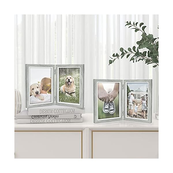 Afuly 2 grau Bilderrahmen 13 x 18 Doppel Fotorahmen für Home Office Schreibtisch Freunde Geschenke – Bild 6