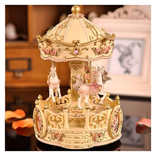 Creative Design Piscando CONDUZIU Luzes Carrossel Resina Music Box Ornaments Aniversário Infantil Pr