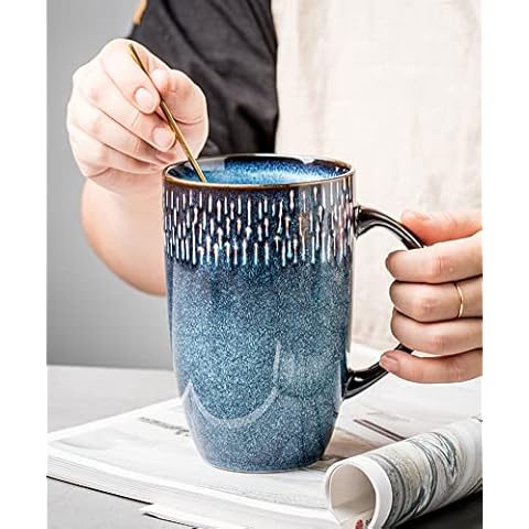 Zibaobeter 600ml Becher Kaffeetasse Retro Keramik Große Kapazität Becher Cover