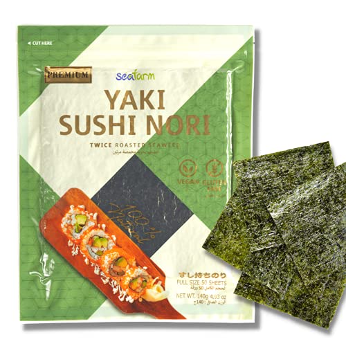 Seafarm Yaki Sushi Nori Twice Roasted Seaweed 50 Sheets 4.93oz Vegan