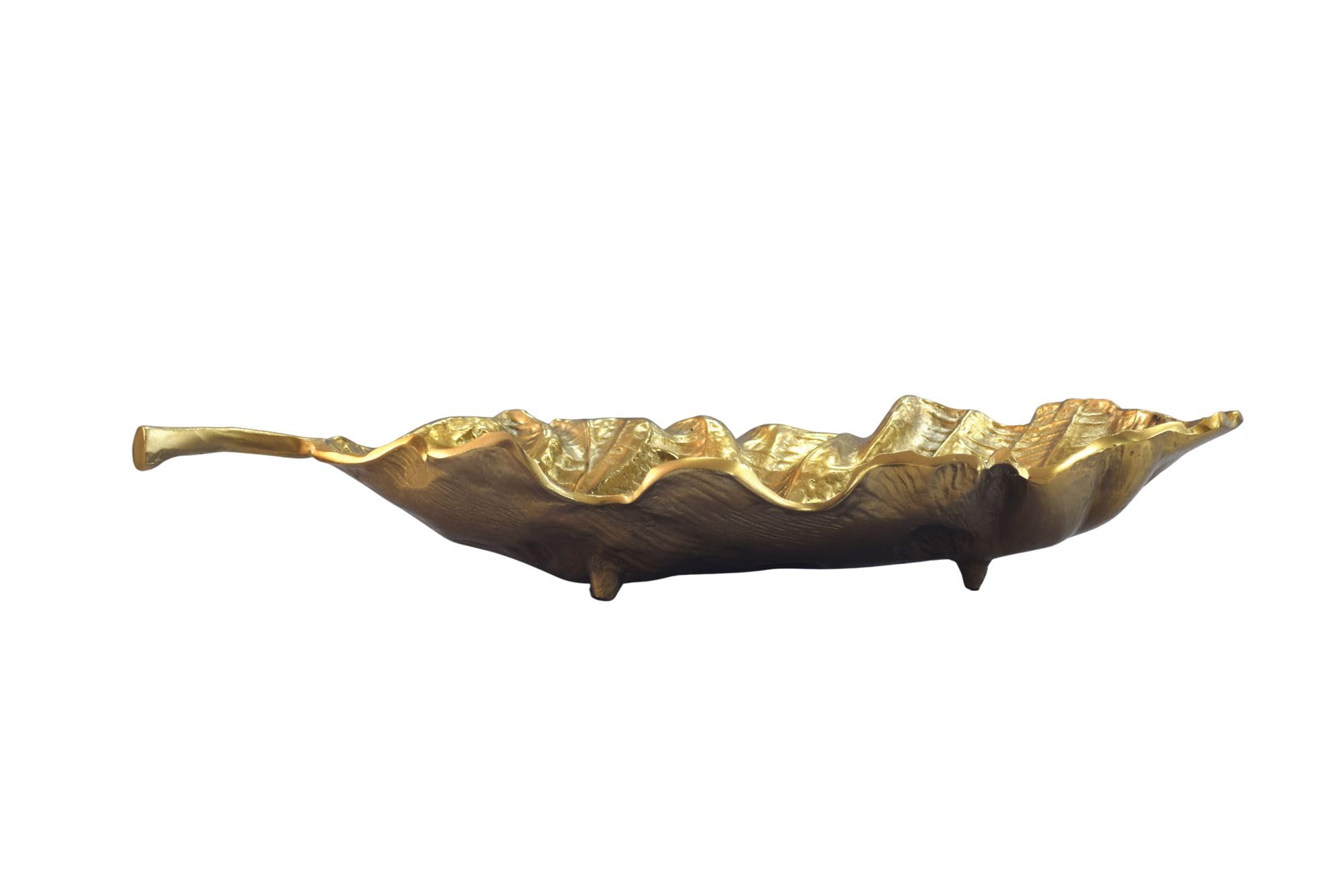 FineBuy Misa Dekoracyjna Liść 67x27x11 cm Aluminium Złota