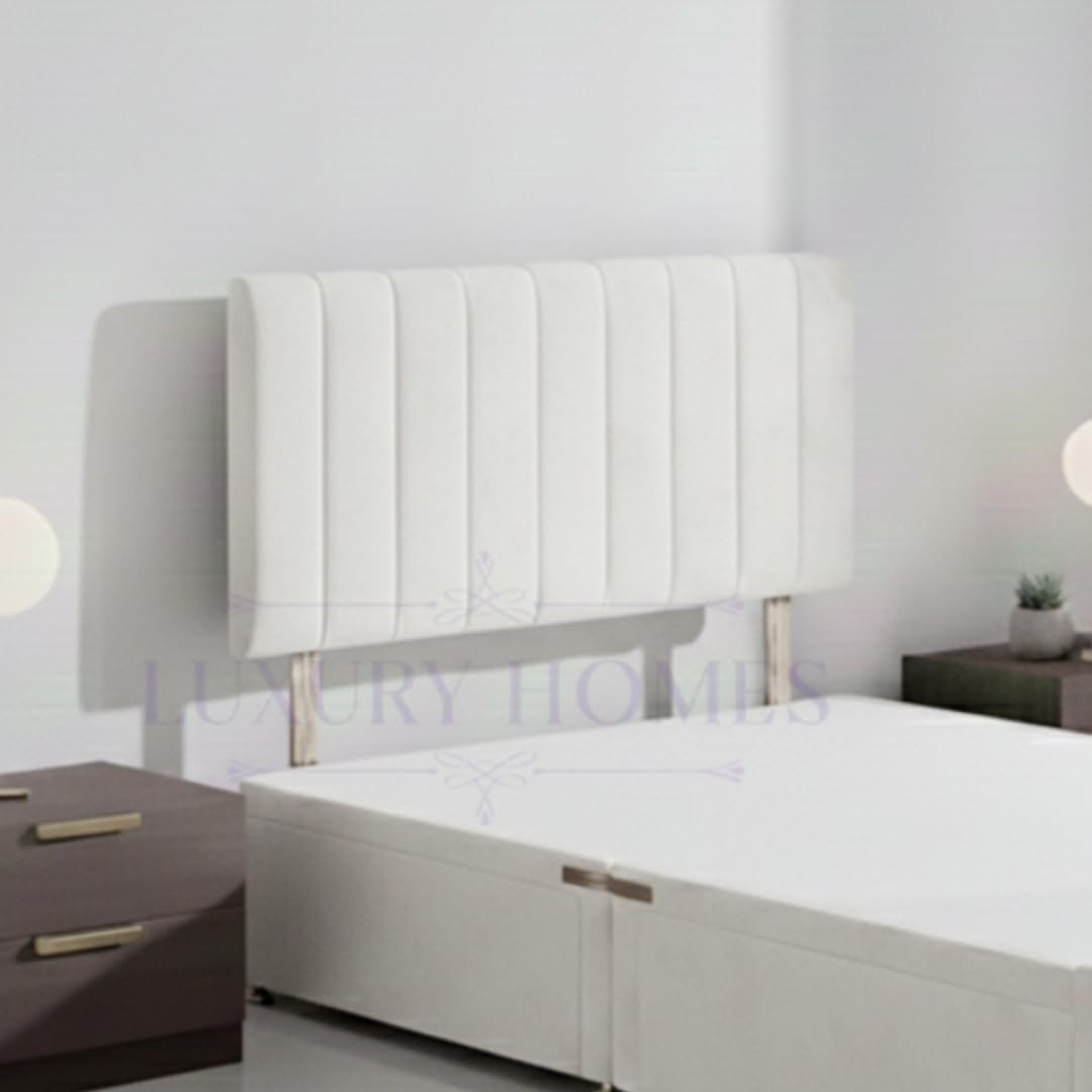Ribbed Upholstered Bed Headboard, Soft Plush Velvet Fabric, Wall Mounted for Divan Beds (White Plush, 6ft Super King)