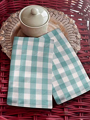[20X20] Cloth Napkins Set Of 12 Cotton, Dinner Napkins Cloth Washable, Buffalo Plaid Checks Premium Over Sized Aqua/White Cloth Napkins With Mitered Corners, Ultra Soft, Durable Hotel Quality #TOP3
