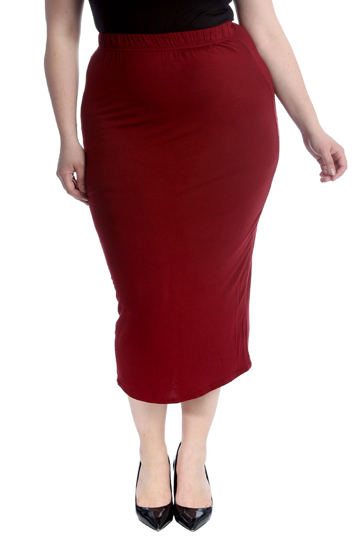 WearAll Womens Plus Size Plain Long Ladies Stretch Elasticated Maxi Skirt - Wine - 28-30