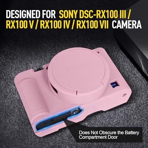 Image of Easy Hood Case for Sony DSC-RX100 IV V VI VII DSLR Camera, Silicone Camera Case Lightweight Soft Carrying Cover with Removable Lens Cover (Pink)