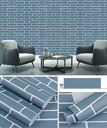 Image of FOKRIM Blue Bricks 45.5x305cm 14 SQFT Wallpaper for Walls self Adhesive Wallpaper Vinyl Peel and Stick Wallpaper for Walls Living Room,Bedroom,Kitchen
