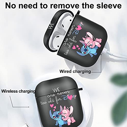 Airpods Case Protectiv Cover,Fully Protected Shockproof Cartoon Case With Keychain Clip Carabiner And Lanyard,Compatible With Apple Airpods 2 And 1 (Stitch And Angel) #TOP5