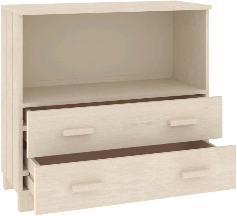 Honey Brown Solid Pinewood Sideboard with 3 Drawers and Open Shelf, Medium Storage Cabinet for Living Room Dining Area Office Entryway, Durable Furniture Organizer