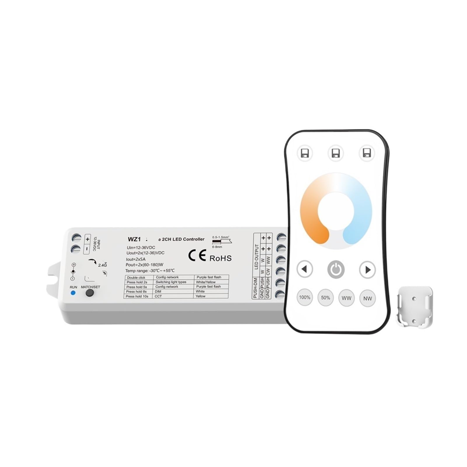 Variateur LED 12V 24V CCT contrôleur de ruban WZ1 et télécommande R7-1