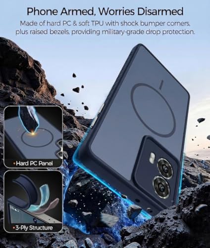 Image of VONZEE Matte Wireless Charging Case Compatible for Motorola Edge 50 Fusion Magnetic Shockproof Anti-Scratch TPU PC Slim Fit Full Protection Phone Cover for Motorola Edge 50 Fusion-Navy