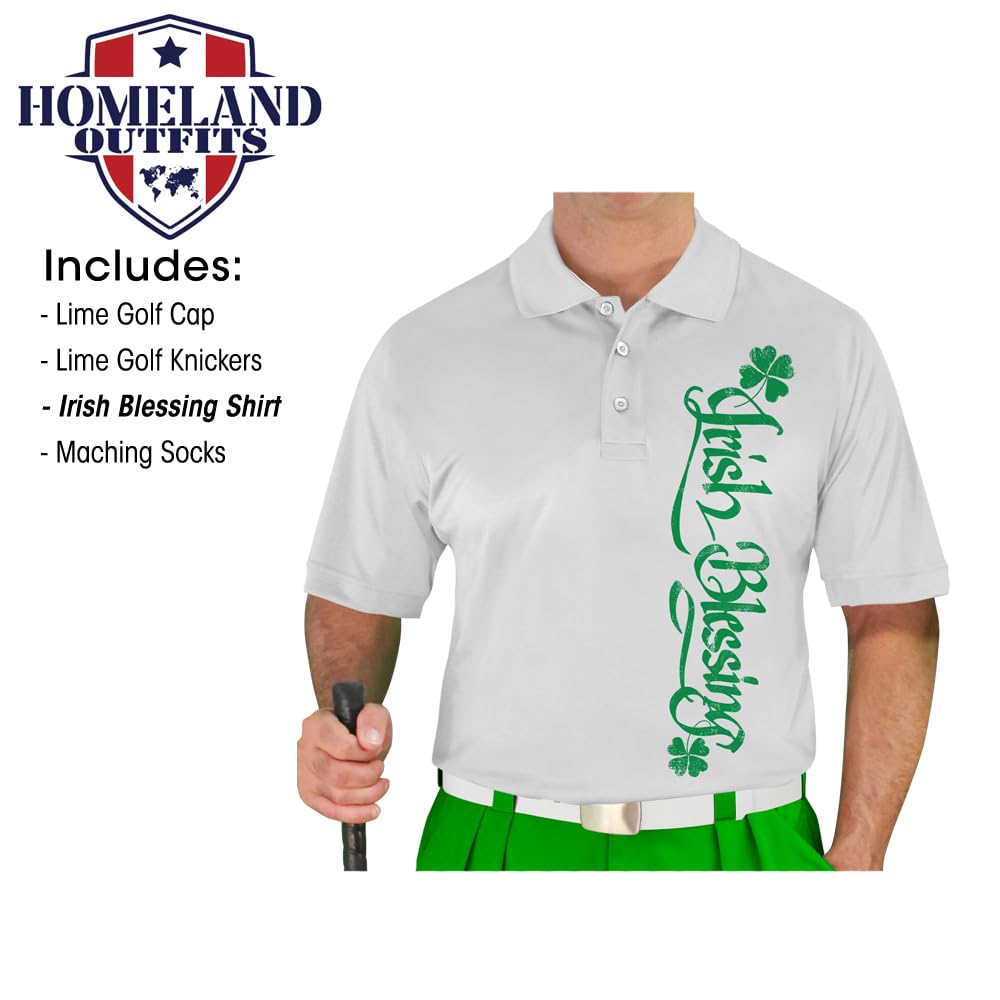 Golf Knickers Irish Homeland Blessings Traditional (Plus Fours) Complete Golf Outfit for Men (Lime)- Waist Size 54 - Shirt Size XX-Large