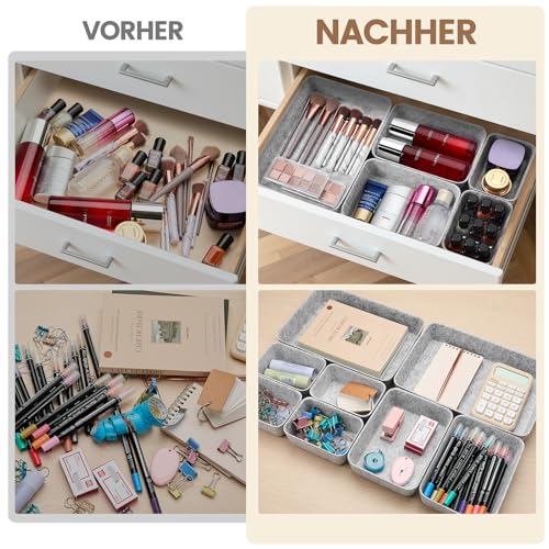 Desk Drawer Organiser Trays, 14 Pcs Felt Drawer Organizers Makeup Storage Boxes, Drawer Tidy Organiser for Home Office Stationery Dresser - Grey - Image 4