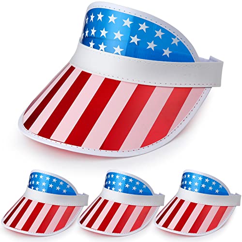 Image of Vabean American Flag Visor 4th of July Hat UV Protection Plastic Patriotic USA Visor Cap for Women Men Beach Accessories