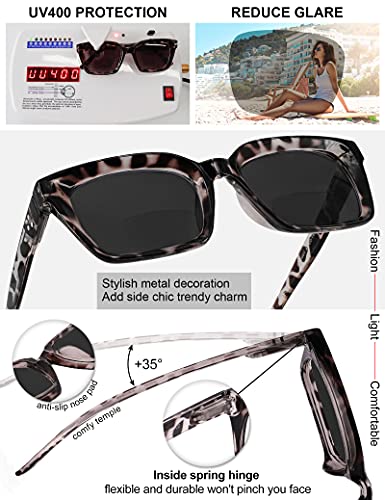 MARE AZZURO Bifocal Reading Sunglasses Women Trendy Large Square Readers Sunglasses 1.0 1.5 2.0 2.5 3.0 3.5 4.0 (Leopard, 3.00)4