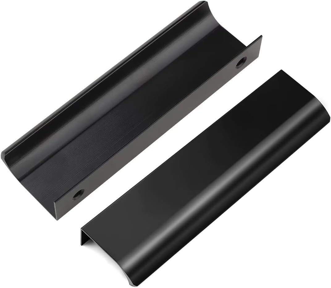 30 Pack Black Finger Edge Pull Handles, 5 Inch Hole Center Tab Handle, Concealed Dresser Drawer Pulls, Aluminum Alloy Kitchen Hardware