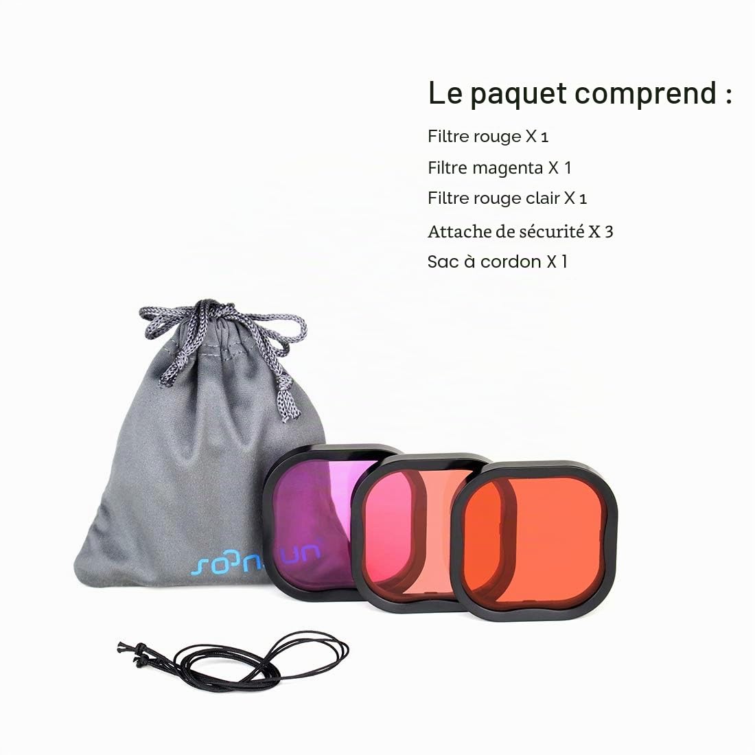 SOONSUN Lot de 3 filtres de plongée pour GoPro Hero 8 9 10 11 12 13 - Boîtier étanche Officiel - Rouge, Rouge Clair, Magenta - Correction de Couleur pour vidéo et Photographie sous-Marines