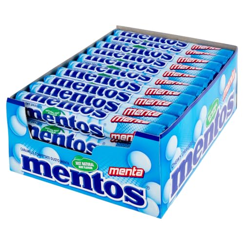 Mentos Menta, Caramelle Chewy, Gusto Menta, Confezione da 40 Stick, Confettura Croccante e Ripieno Morbido, Ideali da portare Sempre con Te o da Condividere con chi vuoi