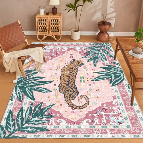 Tapete decorativo 3x5 ft rosa estilo boho vintage tigre