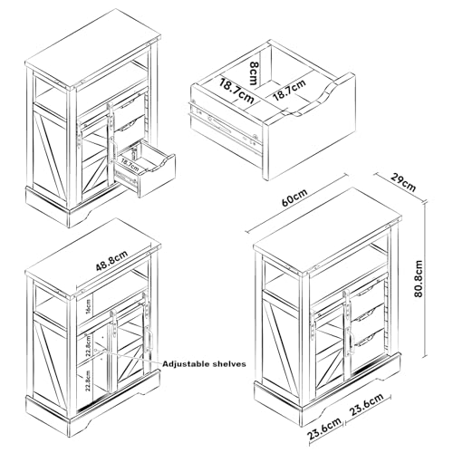Panana Farmhouse Bathroom Floor Cabinet, Sliding Barn 3 Drawers & 1 Door Freestanding Small Storage Cabinet for Bathroom, Kitchen (Black) - Thumbnail 3