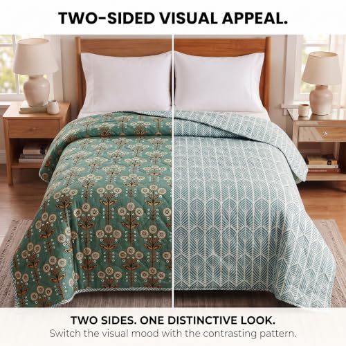 Image of BSB HOME Premium 280 GSM Quilted Comforter, Soft Plush Floral Printed Bedspread, Cozy Warm Reversible Blanket for Bedroom, Elegant Winter Bedding Comforter, 80 x 85 Inches (203 x 215 cm) -Mist Sage
