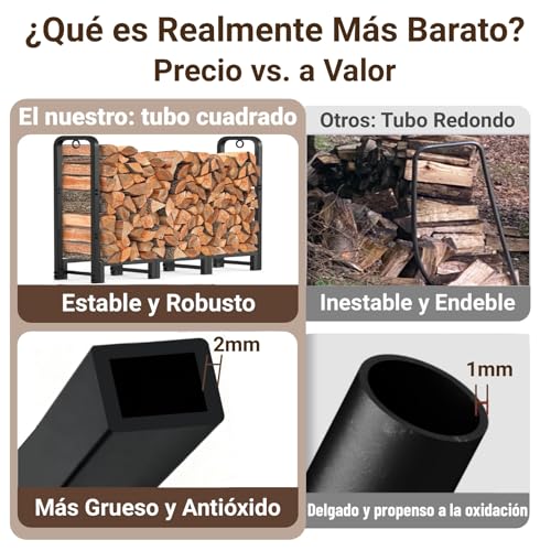 Miniatura 3 de Amagabeli - Estante De Leña Para Exteriores De 4 Pies, Soporte De Troncos Resistente Para Chimenea, Interior Y Exterior, Estantes De Madera Ajustables Para Soporte De Leña, Soporte De Metal