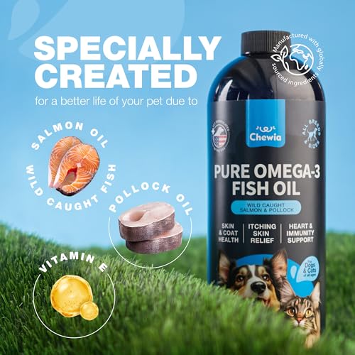 Fish Oil for Dogs and Cats - Skin and Coat Support Supplement for Pets - Omega 3 6 9 Fatty Acids - Itchy Skin, Shedding, Immunity, Joint - EPA DHA - Wild Caught Salmon and Pollock Food Topper