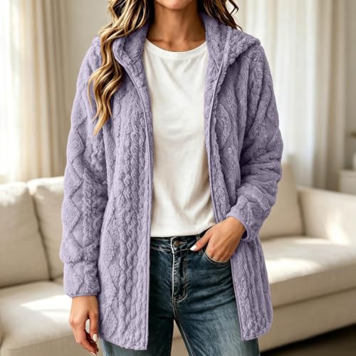 Jackets for Women Casual Fuzzy Fleece Sherpa Jackets Warm Cozy Cardigan Sweater Purple L - image 2
