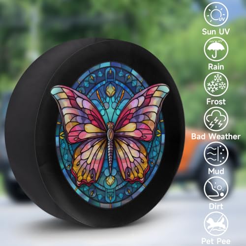Image of Spare Tire Cover for RV Trailer, Butterfly Black Tire Covers Universal Fit for Travel Trailer Camper Jeep RV SUV Truck Waterproof Wheel Cover (16 inch for Diameter 29 inch - 31 inch)