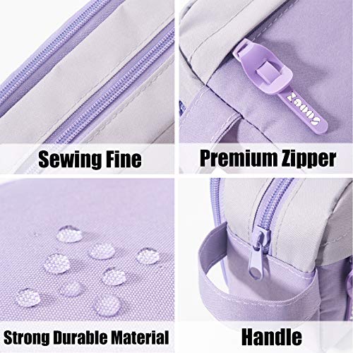 Image of Sooez High Capacity Pencil Case, Big Pencil Bag Pouch Box Organizer Pen Case, Portable Journaling Supplies with Easy Grip Handle & Loop, Asthetic Supply for Girls Adults, Purple