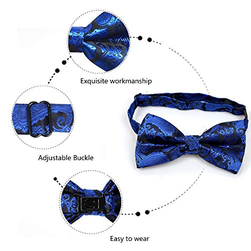 Alizeal Mens Paisley Bow Tie, Pocket Square, Cufflinks Set (Royal Blue) #TOP1