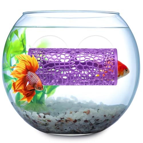 Image of Honeydak 2 Pcs Betta Fish Tank Accessories Betta Tunnel Fish Toys Safe Hollow Hammock Cave Aquarium Decor with Suction Cups for Small Shrimp Reptile Guppies(Purple,Hideout Tube)