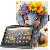Pudiceva Case for Amazon Kindle Fire HD 10 & 10 Plus Tablet(11th/13th Generation,2021/2023 Release) Premium PU Leather Slim Fit Smart Stand Cover with Auto Wake/Sleep.Little Elephant