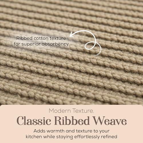 Image of Kitchen Hand Towels Set of 4 Cotton Ribbed Taupe and White Hand Towels, 18 x 28 Super Absorbent Drying Cloth Kitchen Linens