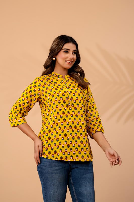 Image of Women's Cotton Printed Kurta Top | 3 /4 Sleeve Straight Kurti Casual Outings