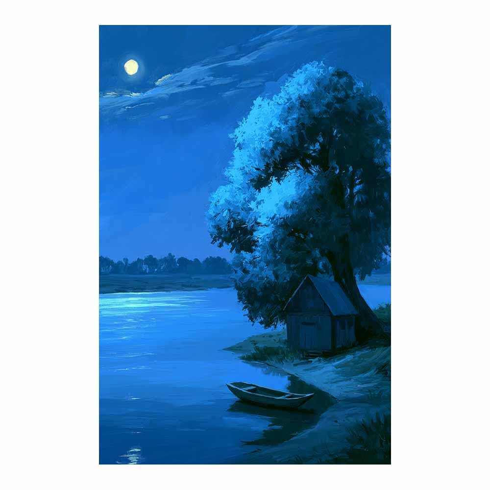 Xeniou Multicolor Tree Of Life Night Lake Tree Scene Canvas Painting Wall Art, Living Room Bedroom Hallway Stairs Decoration.(Multicolor)-20X30cm Unframed