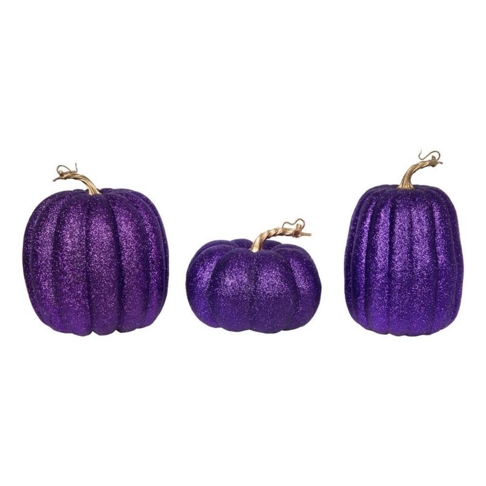 Vickerman Juego de 3 Calabazas moradas de 8 Pulgadas. Tres Piezas Surtidas, tamaños: 9 Pulgadas de Ancho x 8 Pulgadas de Alto, 7.5 Pulgadas de Ancho x 8 Pulgadas de Alto, 6.25 Pulgadas de Ancho x 8