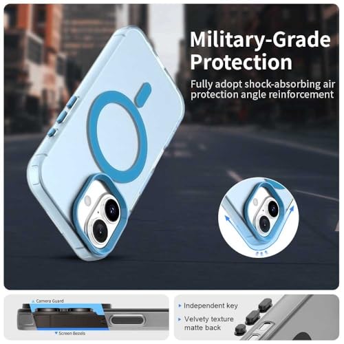 Image of Elzzi Translucent Matte Back Cover for iPhone 17 Case, Shockproof Anti-Fingerprint Phone Cover with Magnetic Wireless Charging, MagSafe Compatible Protective Case for Men & Women (Mist Blue)