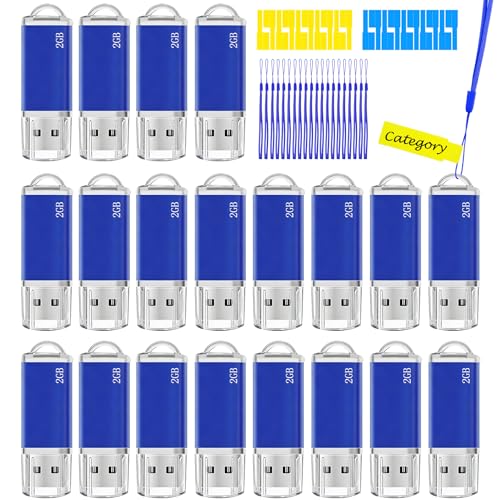 Clé USB 2.0 pour éviter la perte de données lot de 20 bleu 2 Go cordon